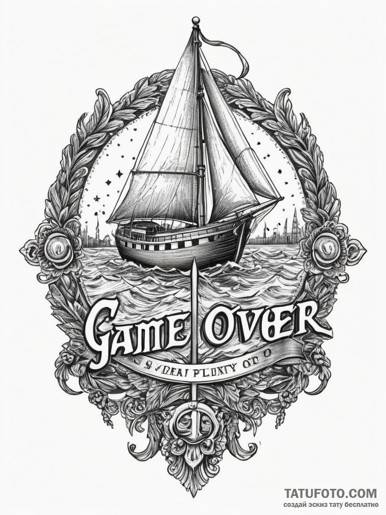 Game over screen, retro pixel font, ink illus... - эскиз тату (№1751347220_0, 01.07.2025 05:20) — Tatufoto.com