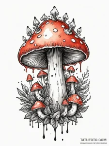 Mushroom bloom devouring crown, tattoo flash... - эскиз тату (№1751347794_0, 01.07.2025 05:29) — Tatufoto.com