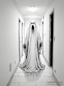 A ghostly apparition in a hallway - эскиз тату (№1751347987_0, 01.07.2025 05:33) — Tatufoto.com
