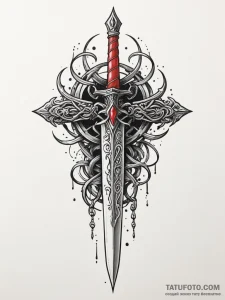 Dagger bound in ritual chains, tattoo sketch... - эскиз тату (№1751348139_0, 01.07.2025 05:35) — Tatufoto.com