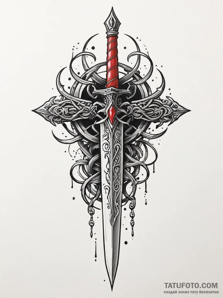 Dagger bound in ritual chains, tattoo sketch... - эскиз тату (№1751348139_0, 01.07.2025 05:35) — Tatufoto.com