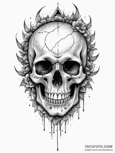 Dark halo broken above skull, tattoo flash sh... - эскиз тату (№1751348608_0, 01.07.2025 05:43) — Tatufoto.com