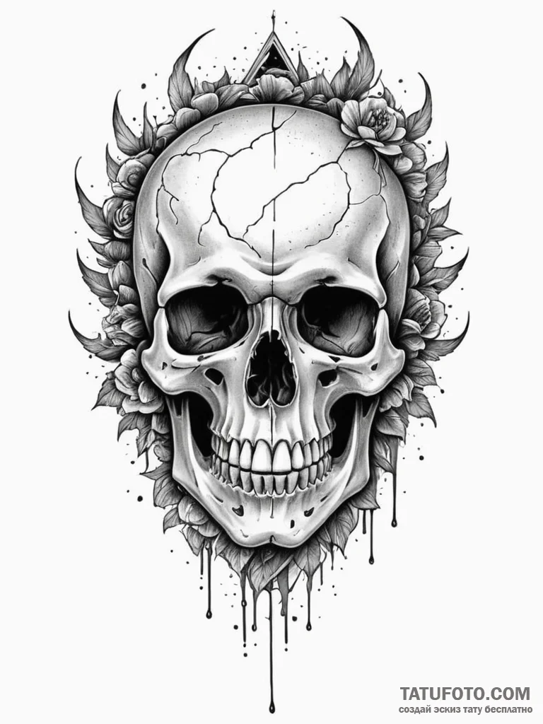 Dark halo broken above skull, tattoo flash sh... - эскиз тату (№1751348608_0, 01.07.2025 05:43) — Tatufoto.com