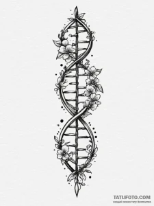 Dna helix intertwined with a floral vine, tat... - эскиз тату (№1751348689_0, 01.07.2025 05:44) — Tatufoto.com