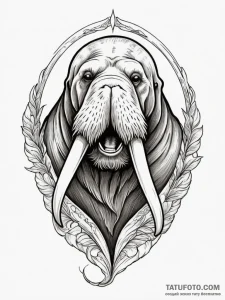Walrus with tusks of carved scrimshaw, artist... - эскиз тату (№1751349046_0, 01.07.2025 05:50) — Tatufoto.com