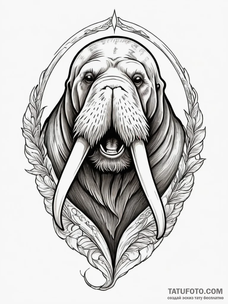 Walrus with tusks of carved scrimshaw, artist... - эскиз тату (№1751349046_0, 01.07.2025 05:50) — Tatufoto.com