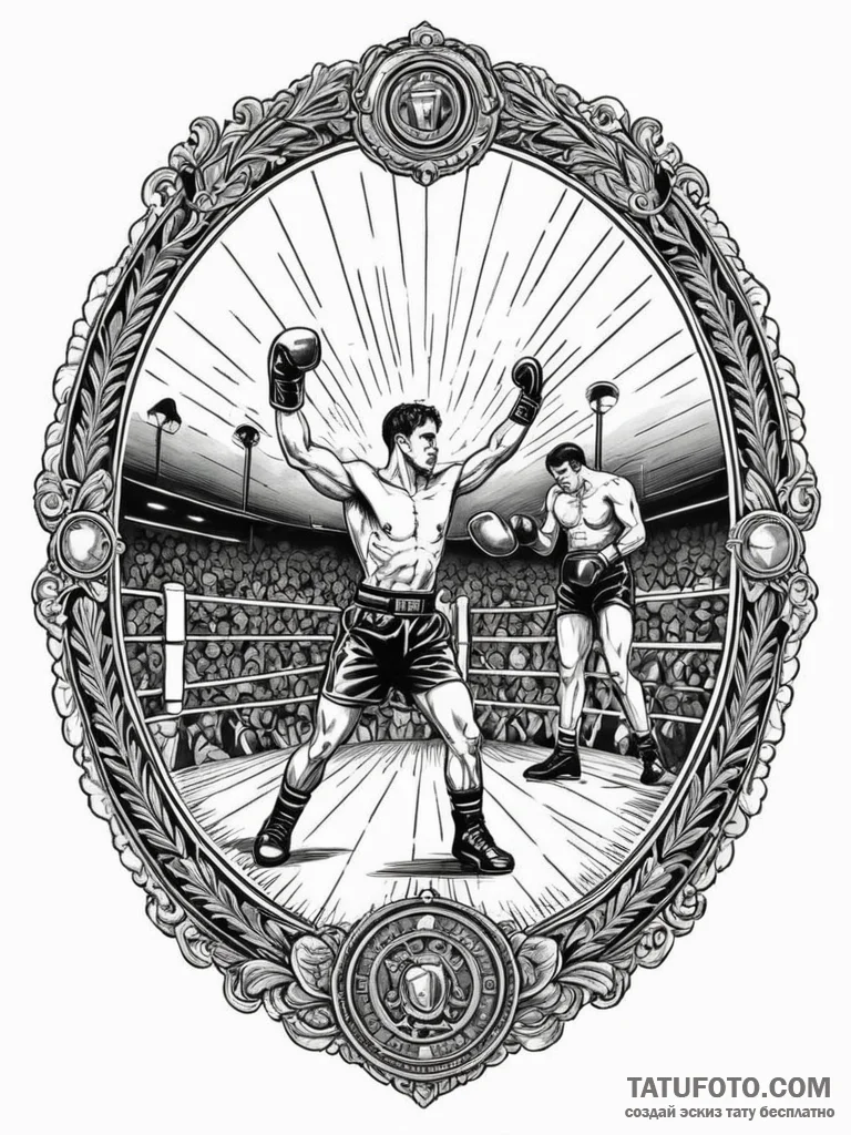 A classic boxing ring under stadium lights, f... - эскиз тату (№1751349655_0, 01.07.2025 06:00) — Tatufoto.com