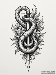 Animated blade with serpent hilt, tattoo line... - эскиз тату (№1751349809_0, 01.07.2025 06:03) — Tatufoto.com