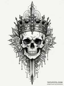 Dagger through crowned skull, artistic tattoo... - эскиз тату (№1751349946_0, 01.07.2025 06:05) — Tatufoto.com