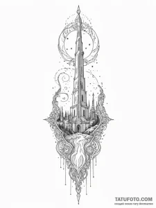 Jade blade beneath celestial spire, tattoo dr... - эскиз тату (№1751350891_0, 01.07.2025 06:21) — Tatufoto.com