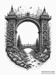 A detailed broken bridge, challenging,, ink i... - эскиз тату (№1751351774_0, 01.07.2025 06:36) — Tatufoto.com