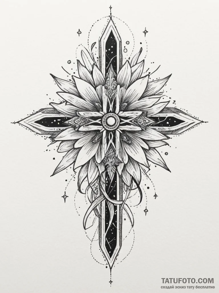 Hidden relic beneath celestial bloom, artisti... - эскиз тату (№1751352311_0, 01.07.2025 06:45) — Tatufoto.com