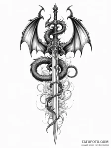 Animated dagger with dragon hilt, tattoo draw... - эскиз тату (№1751352375_0, 01.07.2025 06:46) — Tatufoto.com