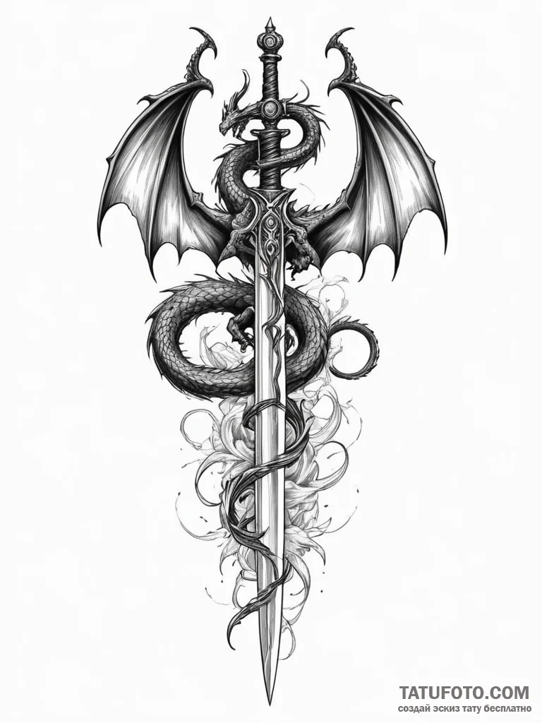 Animated dagger with dragon hilt, tattoo draw... - эскиз тату (№1751352375_0, 01.07.2025 06:46) — Tatufoto.com