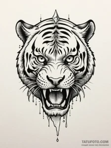 Saber-toothed tiger skull with crystal fangs,... - эскиз тату (№1751352440_0, 01.07.2025 06:47) — Tatufoto.com