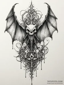 A bat skeleton, tattoo line art, detailed cro... - эскиз тату (№1751352504_0, 01.07.2025 06:48) — Tatufoto.com