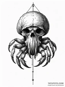 Hermit crab using a human skull as its shell,... - эскиз тату (№1751353455_0, 01.07.2025 07:04) — Tatufoto.com