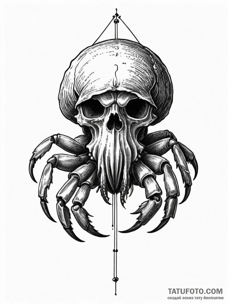 Hermit crab using a human skull as its shell,... - эскиз тату (№1751353455_0, 01.07.2025 07:04) — Tatufoto.com