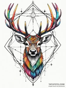 Horned stag crowned with stars, tattoo sketch... - эскиз тату (№1751354386_0, 01.07.2025 07:19) — Tatufoto.com
