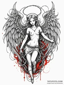 Ashen angel with broken chains, ink illustrat... - эскиз тату (№1751354919_0, 01.07.2025 07:28) — Tatufoto.com