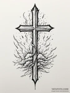 Gleaming blade beneath burning sky, ink illus... - эскиз тату (№1751355127_0, 01.07.2025 07:32) — Tatufoto.com