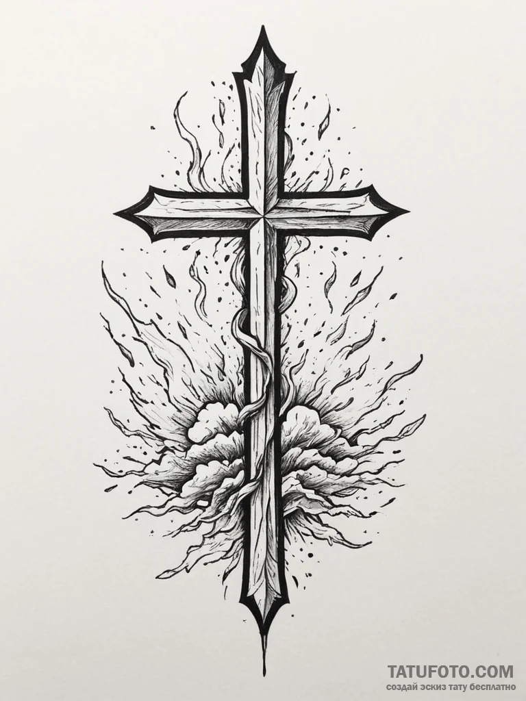 Gleaming blade beneath burning sky, ink illus... - эскиз тату (№1751355127_0, 01.07.2025 07:32) — Tatufoto.com