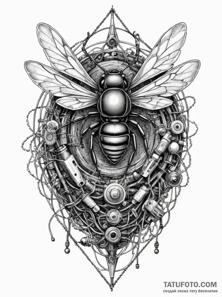 Hornet's nest made of wires and discarded ele... - эскиз тату (№1751356077_0, 01.07.2025 07:47) — Tatufoto.com