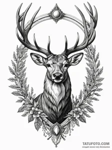 Engraved stag crowned in bone, artistic tatto... - эскиз тату (№1751357123_0, 01.07.2025 08:05) — Tatufoto.com