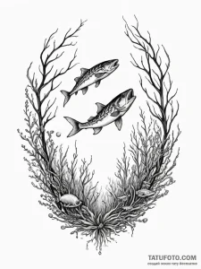 Kelp forest with skeletal fish, artistic tatt... - эскиз тату (№1751357260_0, 01.07.2025 08:07) — Tatufoto.com