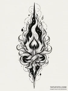 Needle blade devouring celestial flame, tatto... - эскиз тату (№1751357725_0, 01.07.2025 08:15) — Tatufoto.com