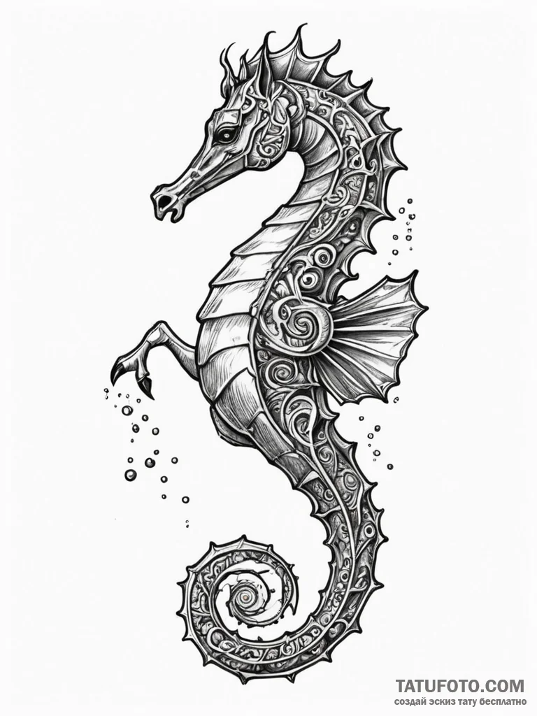 A hippocampus (mythological seahorse), tattoo... - эскиз тату (№1751357937_0, 01.07.2025 08:18) — Tatufoto.com