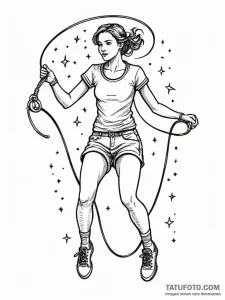 Jump rope handle, skipping through stars, art... - эскиз тату (№1751358068_0, 01.07.2025 08:21) — Tatufoto.com