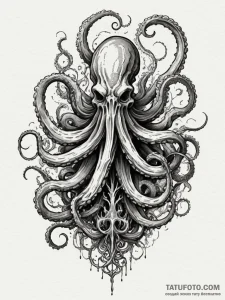Kraken wrapping coral spire, concept art for... - эскиз тату (№1751358939_0, 01.07.2025 08:35) — Tatufoto.com