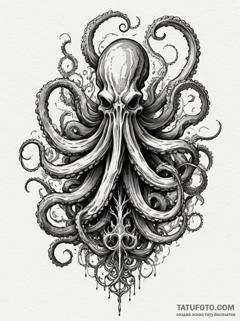 Kraken wrapping coral spire, concept art for... - эскиз тату (№1751358939_0, 01.07.2025 08:35) — Tatufoto.com