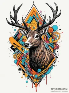 Atomic stag running through data stream, tatt... - эскиз тату (№1751359013_0, 01.07.2025 08:36) — Tatufoto.com
