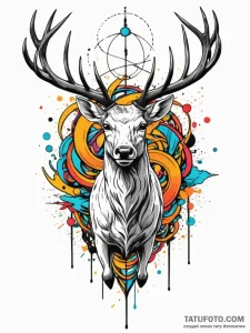 Atomic stag running through data stream, tatt... - эскиз тату (№1751405675_0, 01.07.2025 21:34) — Tatufoto.com