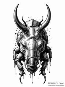 Rhino beetle with a horn of polished obsidian... - эскиз тату (№1751405741_0, 01.07.2025 21:35) — Tatufoto.com