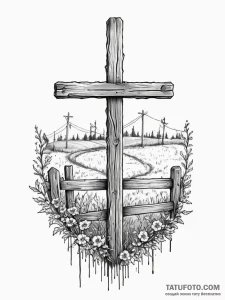 A detailed broken fence, boundary,, ink illus... - эскиз тату (№1751406303_0, 01.07.2025 21:45) — Tatufoto.com