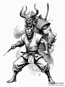 Samurai fighting an oni - эскиз тату (№1751406511_0, 01.07.2025 21:48) — Tatufoto.com