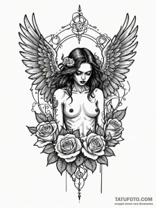 Angel crow with torn wings, tattoo drawing ou... - эскиз тату (№1751406777_0, 01.07.2025 21:52) — Tatufoto.com