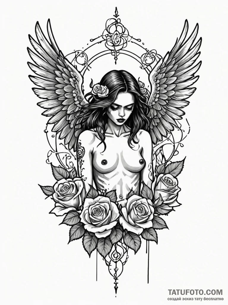 Angel crow with torn wings, tattoo drawing ou... - эскиз тату (№1751406777_0, 01.07.2025 21:52) — Tatufoto.com