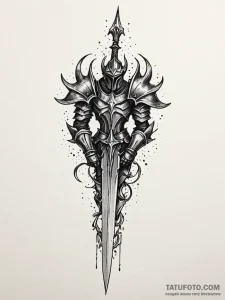 Abyssal knight with jagged blade, tattoo line... - эскиз тату (№1751407211_0, 01.07.2025 22:00) — Tatufoto.com