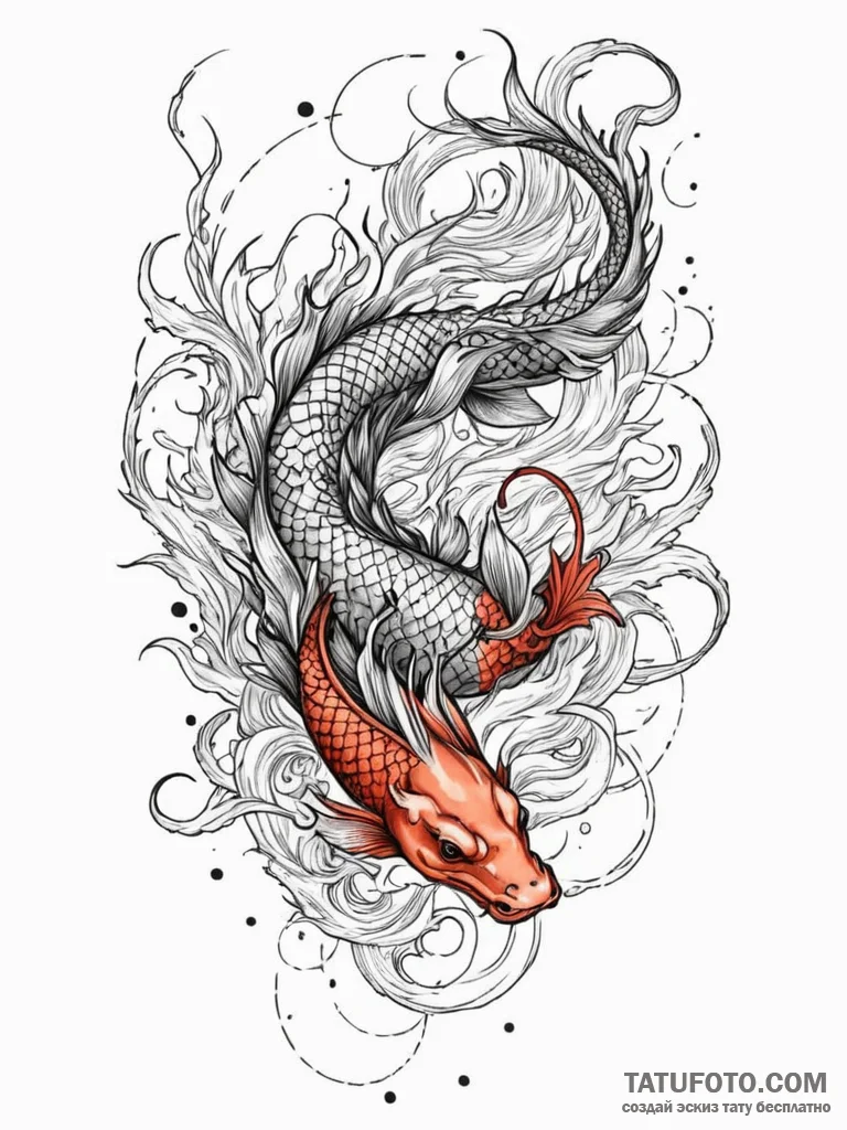 Koi dragon beneath spectral sky, ink illustra... - эскиз тату (№1751407343_0, 01.07.2025 22:02) — Tatufoto.com