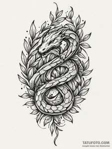 Olive branch entwined with a serpent, tattoo... - эскиз тату (№1751407478_0, 01.07.2025 22:04) — Tatufoto.com