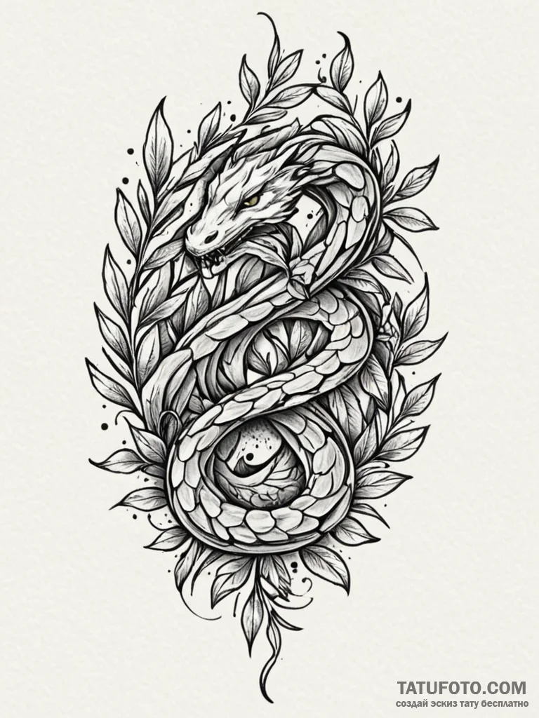Olive branch entwined with a serpent, tattoo... - эскиз тату (№1751407478_0, 01.07.2025 22:04) — Tatufoto.com