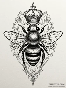 Queen bee with a delicate, filigree crown, ta... - эскиз тату (№1751407630_0, 01.07.2025 22:07) — Tatufoto.com