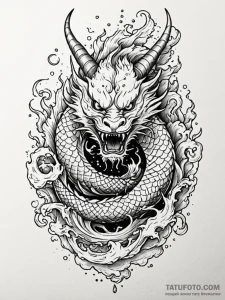 Horned relic devouring celestial flame, tatto... - эскиз тату (№1751407694_0, 01.07.2025 22:08) — Tatufoto.com