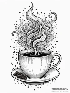 Coffee cup with steam rising to form a ghost,... - эскиз тату (№1751408162_0, 01.07.2025 22:16) — Tatufoto.com