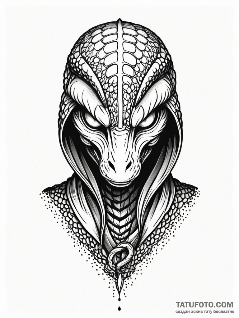 Cobra's flaring hood with an intricate, menac... - эскиз тату (№1751408228_0, 01.07.2025 22:17) — Tatufoto.com