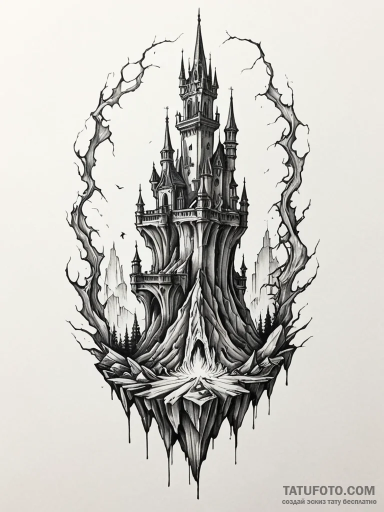 Ghost relic through shattered spire, tattoo l... - эскиз тату (№1751408302_0, 01.07.2025 22:18) — Tatufoto.com